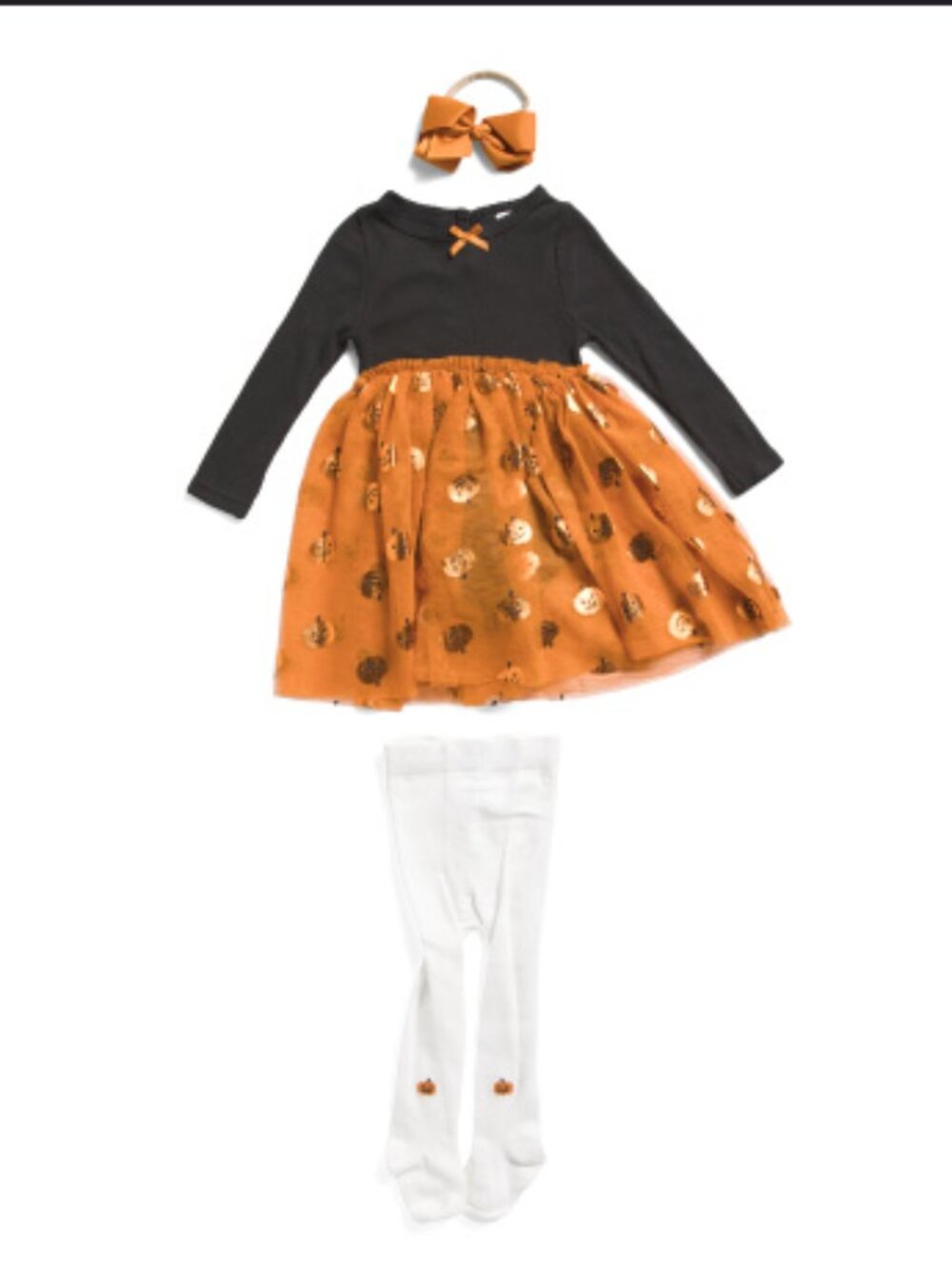 NWT  LILA & JACK Infant Girls 3pc Tulle Pumpkin Dress W Leggings & Hair Tie SET